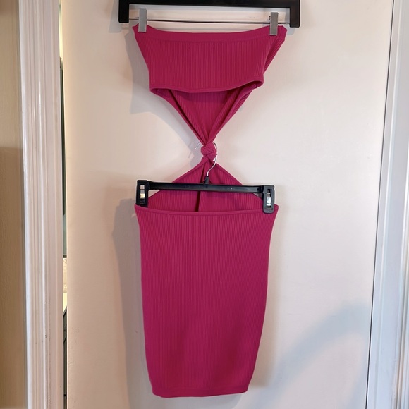EUC Pink Ribbed Strapless Mini Dress With Cutout sides - Picture 2 of 9